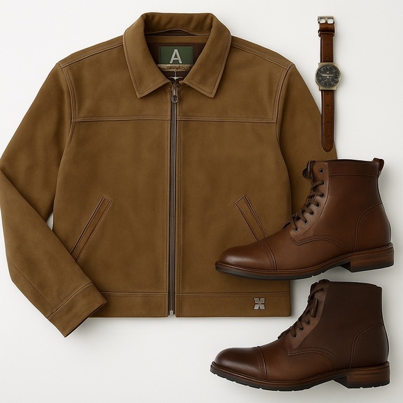 Emporio Collezione Suede Bomber Jacket XXL Brown Leather Zip Front Classic EUC - Picture 11 of 11